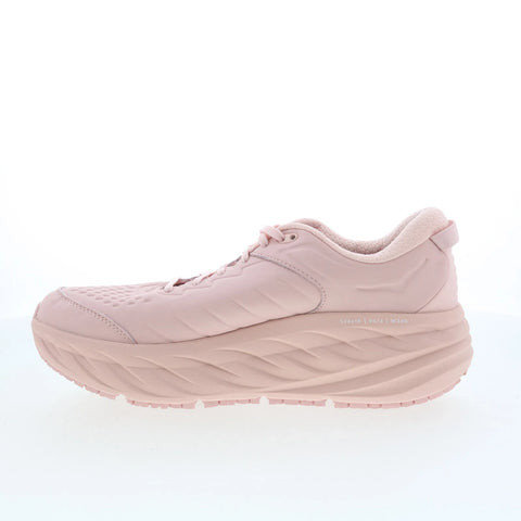 Hoka Bondi SR 1110521-PHW Womens Pink Leather Lace Up Athletic Running Shoes
