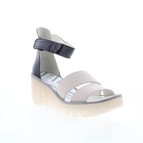 Fly London Bono BONO290FLY-010 Womens Gray Leather Wedges Sandals Shoes