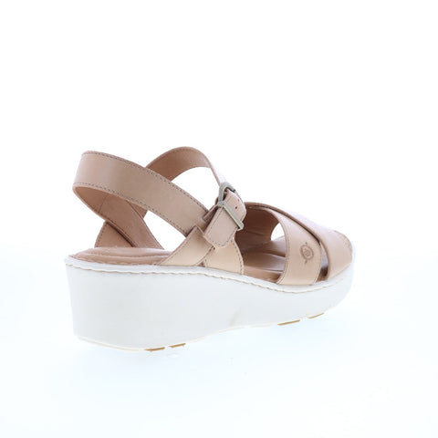 Born Genie BR0038202 Womens Beige Leather Hook & Loop Wedges Sandals Shoes
