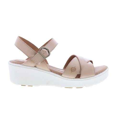 Born Genie BR0038202 Womens Beige Leather Hook & Loop Wedges Sandals Shoes