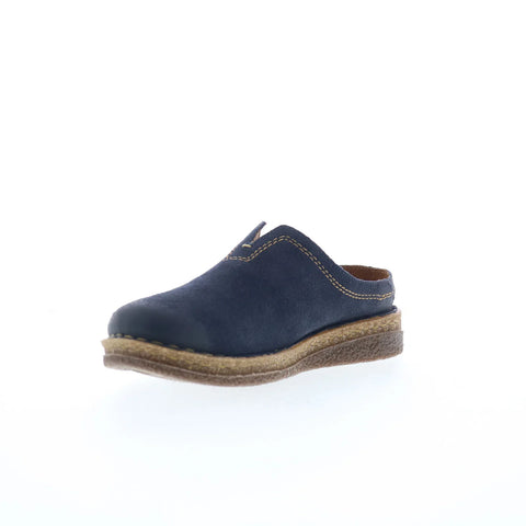 Born Seana BR0044672 Womens Blue Leather Slip On Clog Flats Shoes