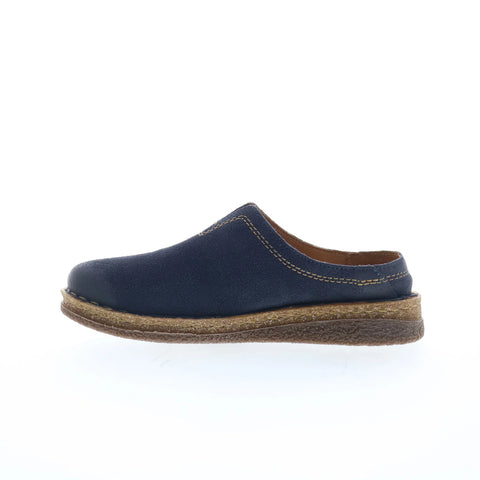 Born Seana BR0044672 Womens Blue Leather Slip On Clog Flats Shoes