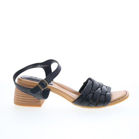 Born Shonie BR0054803 Womens Black Leather Hook & Loop Heeled Sandals Shoes