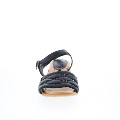 Born Shonie BR0054803 Womens Black Leather Hook & Loop Heeled Sandals Shoes
