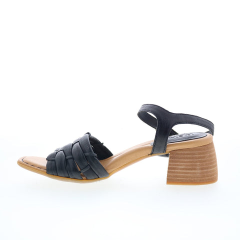 Born Shonie BR0054803 Womens Black Leather Hook & Loop Heeled Sandals Shoes
