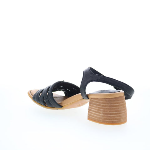 Born Shonie BR0054803 Womens Black Leather Hook & Loop Heeled Sandals Shoes