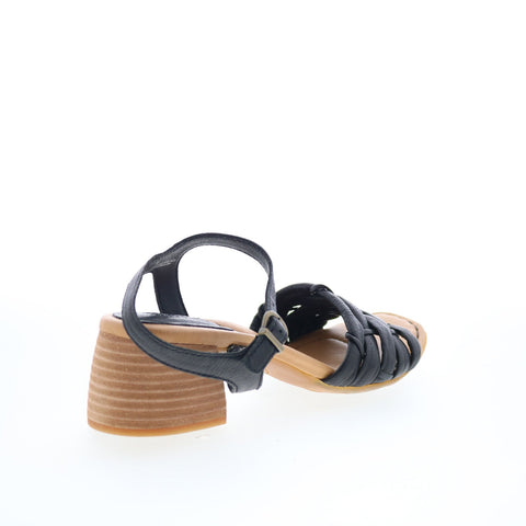 Born Shonie BR0054803 Womens Black Leather Hook & Loop Heeled Sandals Shoes