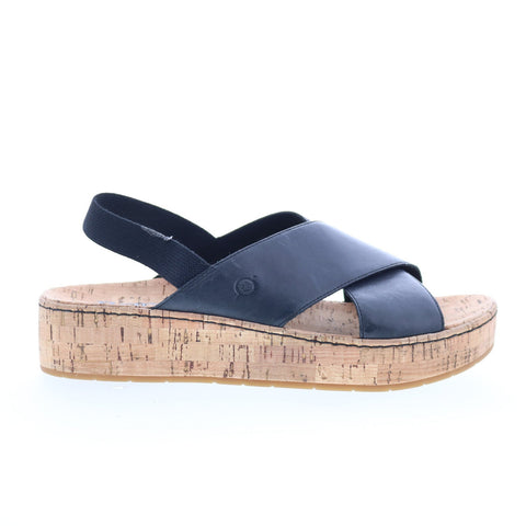 Born Sandra BR0056203 Womens Black Leather Slip On Slingback Sandals Shoes