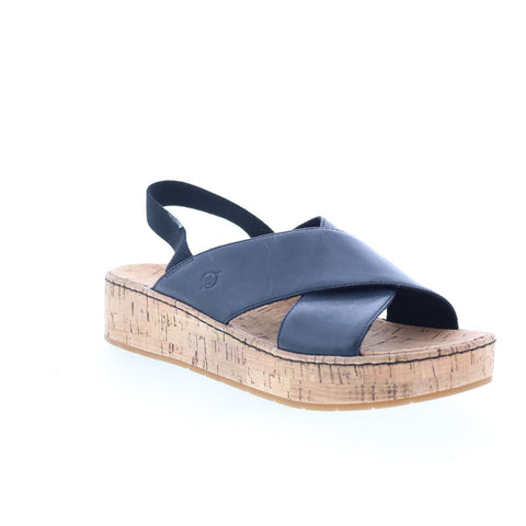 Born Sandra BR0056203 Womens Black Leather Slip On Slingback Sandals Shoes