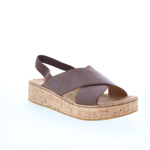 Born Sandra BR0056223 Womens Brown Leather Slip On Slingback Sandals Shoes