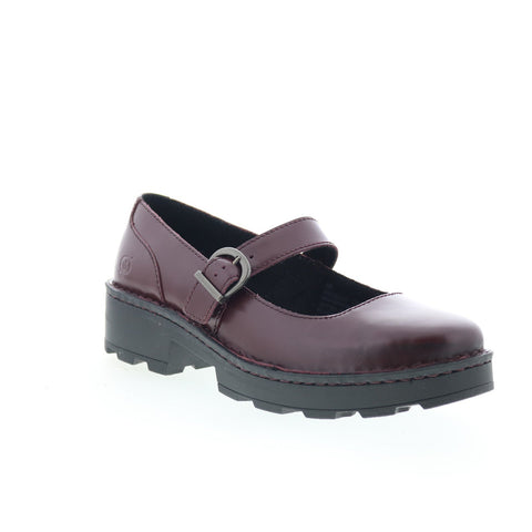 Born Casandra BR0060447 Womens Burgundy Leather Mary Jane Flats Shoes