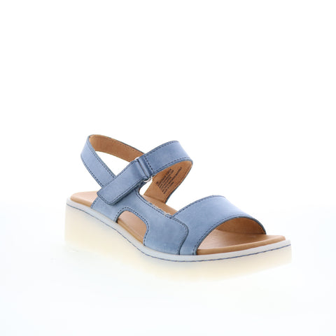Born Kit BR0070434 Womens Blue Leather Hook & Loop Wedges Heels Shoes
