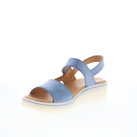 Born Kit BR0070434 Womens Blue Leather Hook & Loop Wedges Heels Shoes