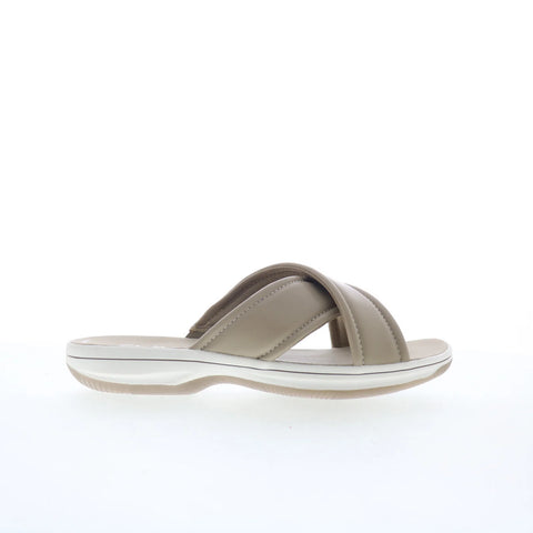 Clarks Breeze Sara 26179472 Womens Gray Leather Flip-Flops Sandals Shoes