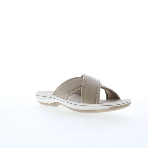 Clarks Breeze Sara 26179472 Womens Gray Leather Flip-Flops Sandals Shoes