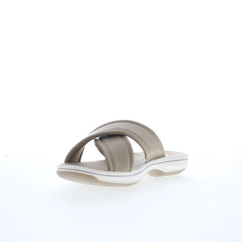 Clarks Breeze Sara 26179472 Womens Gray Leather Flip-Flops Sandals Shoes