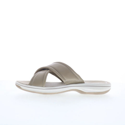 Clarks Breeze Sara 26179472 Womens Gray Leather Flip-Flops Sandals Shoes