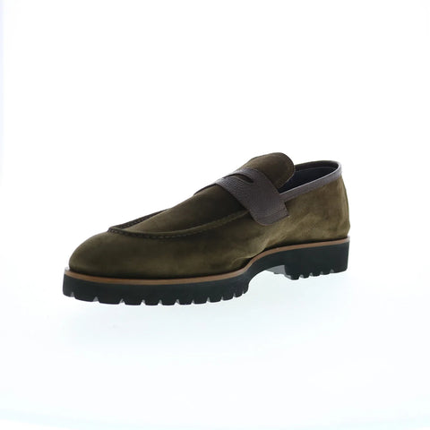 Di Bianco Brera Pebble Grain Mens Green Loafers & Slip Ons Penny Shoes