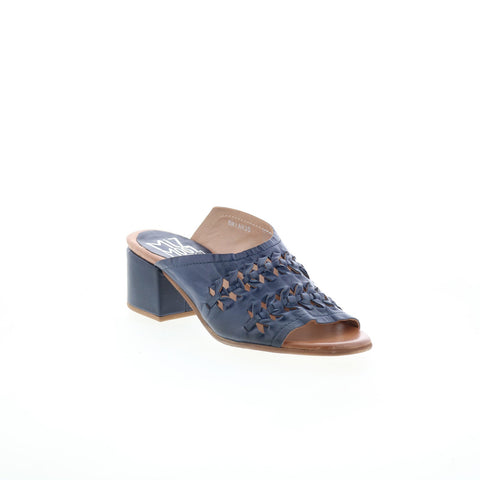 Miz Mooz Briar Womens Blue Leather Slip On Heeled Sandals Shoes