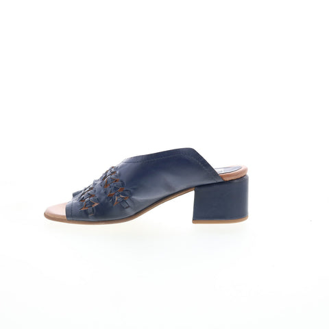 Miz Mooz Briar Womens Blue Leather Slip On Heeled Sandals Shoes