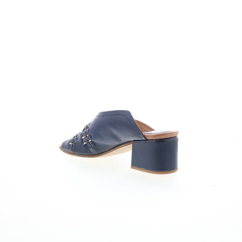 Miz Mooz Briar Womens Blue Leather Slip On Heeled Sandals Shoes
