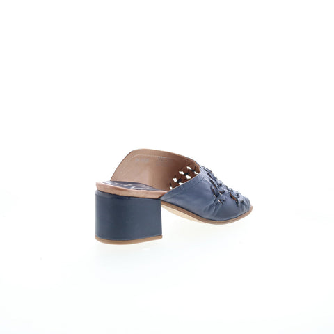 Miz Mooz Briar Womens Blue Leather Slip On Heeled Sandals Shoes