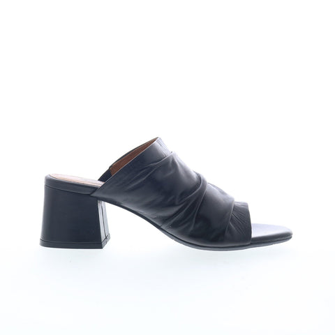 Miz Mooz Brienne Womens Black Leather Slip On Heeled Sandals Shoes