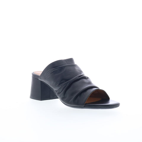 Miz Mooz Brienne Womens Black Leather Slip On Heeled Sandals Shoes
