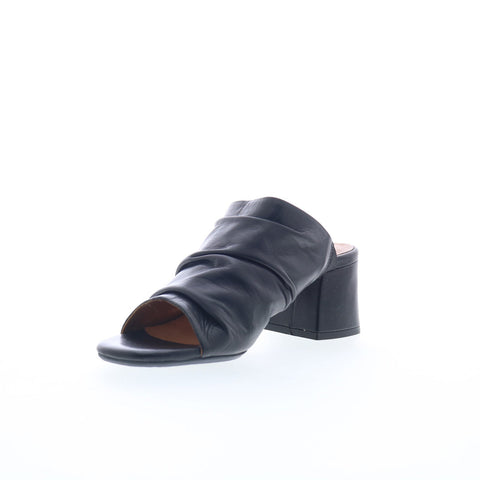 Miz Mooz Brienne Womens Black Leather Slip On Heeled Sandals Shoes