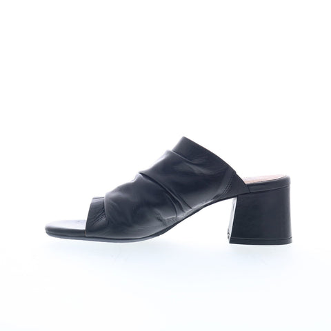 Miz Mooz Brienne Womens Black Leather Slip On Heeled Sandals Shoes
