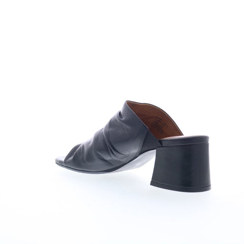 Miz Mooz Brienne Womens Black Leather Slip On Heeled Sandals Shoes