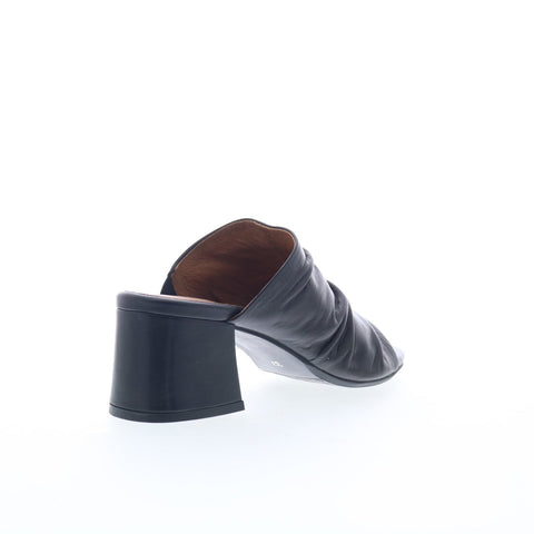 Miz Mooz Brienne Womens Black Leather Slip On Heeled Sandals Shoes