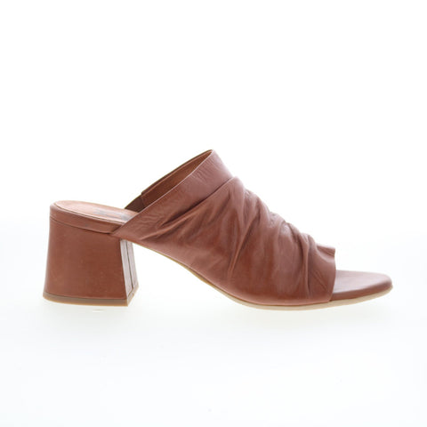 Miz Mooz Brienne Womens Brown Leather Slip On Heeled Sandals Shoes
