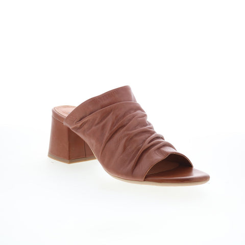 Miz Mooz Brienne Womens Brown Leather Slip On Heeled Sandals Shoes