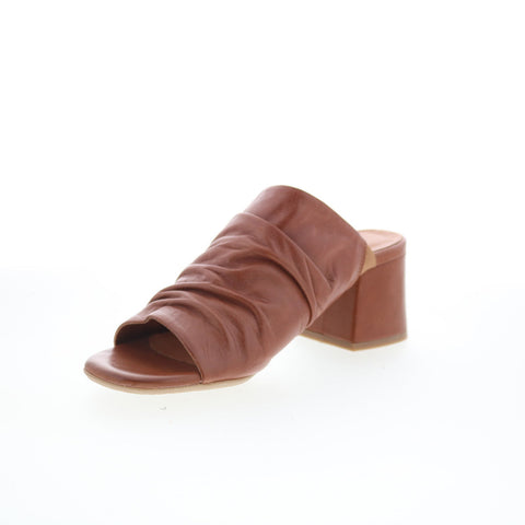 Miz Mooz Brienne Womens Brown Leather Slip On Heeled Sandals Shoes