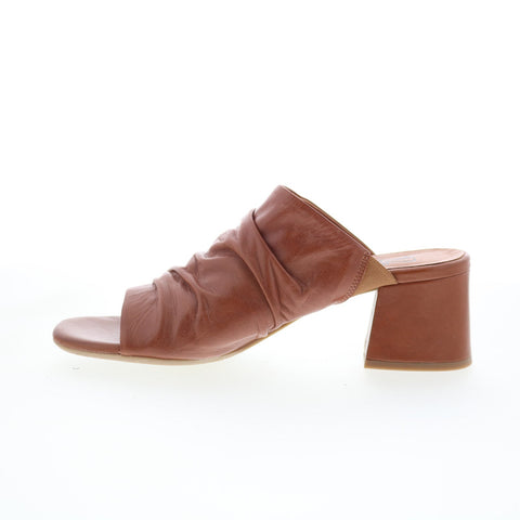 Miz Mooz Brienne Womens Brown Leather Slip On Heeled Sandals Shoes