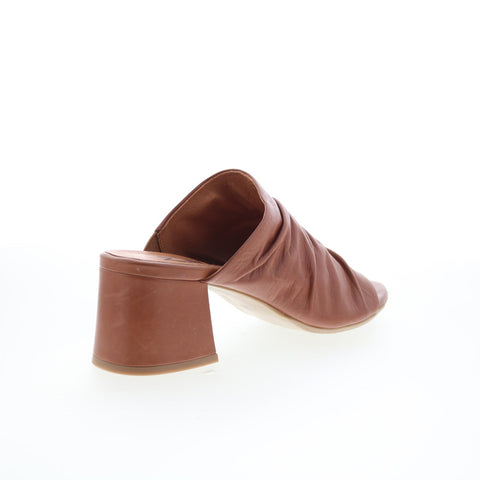 Miz Mooz Brienne Womens Brown Leather Slip On Heeled Sandals Shoes