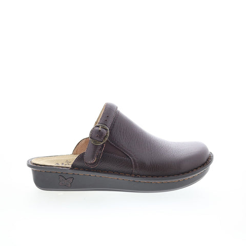 Alegria Bryn BRN-8140 Womens Brown Leather Slip On Clog Flats Shoes
