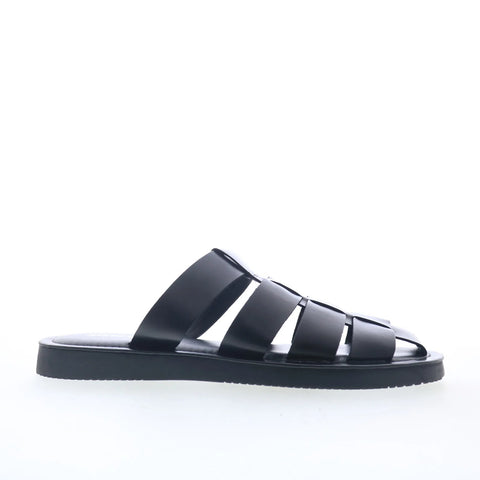 Steve Madden Brody Mens Black Leather Slip On Slides Sandals Shoes