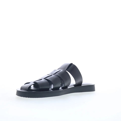 Steve Madden Brody Mens Black Leather Slip On Slides Sandals Shoes