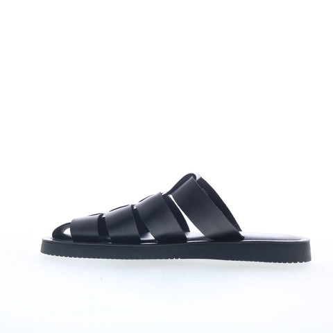 Steve Madden Brody Mens Black Leather Slip On Slides Sandals Shoes