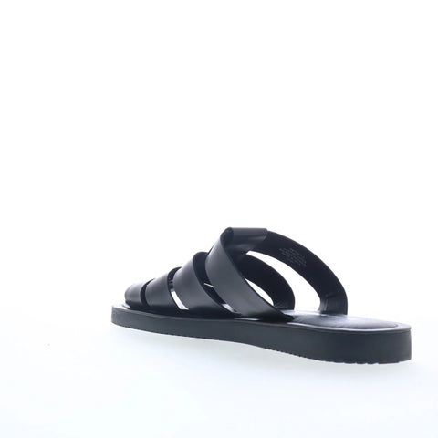 Steve Madden Brody Mens Black Leather Slip On Slides Sandals Shoes
