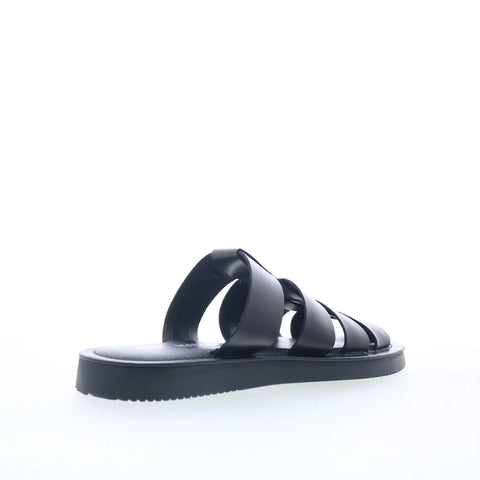 Steve Madden Brody Mens Black Leather Slip On Slides Sandals Shoes
