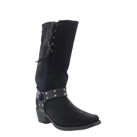 Dingo Bronco DI-2230 Mens Black Suede Pull On Cowboy Western Boots