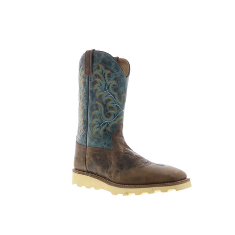 Jama Old West BSM1901 Mens Brown Wide Leather Slip On Cowboy Western Boots