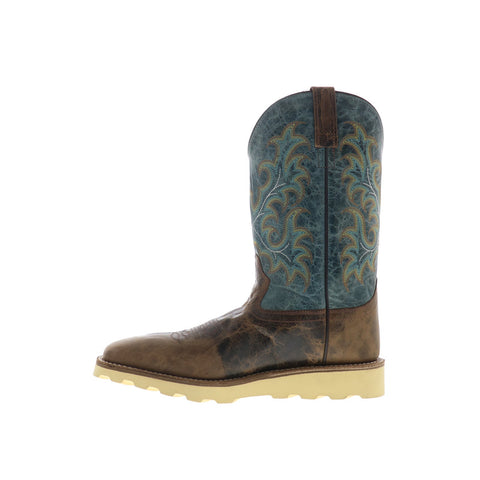 Jama Old West BSM1901 Mens Brown Wide Leather Slip On Cowboy Western Boots