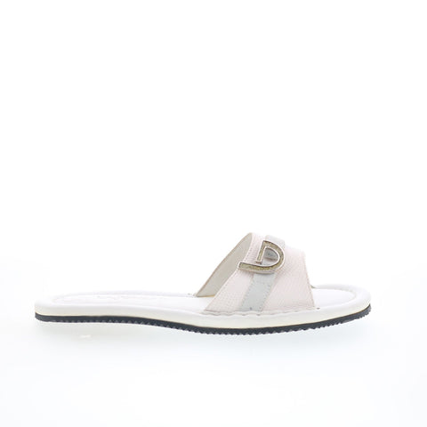 Byblos BYBLOS15 Womens White Leather Slip On Slides Sandals Shoes