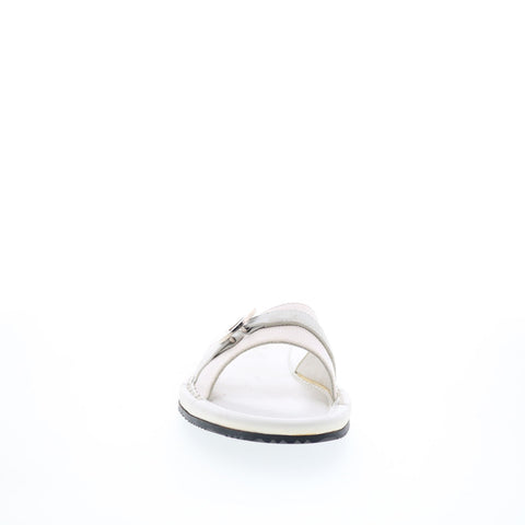 Byblos BYBLOS15 Womens White Leather Slip On Slides Sandals Shoes