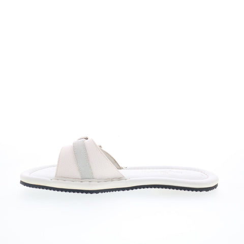 Byblos BYBLOS15 Womens White Leather Slip On Slides Sandals Shoes