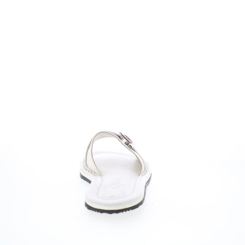 Byblos BYBLOS15 Womens White Leather Slip On Slides Sandals Shoes